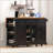 Versatile Farmhouse Kitchen Island with Tempered Glass Doors, Power Outlets, and Rolling Wheels for Efficient Storage and Mobility-245646243