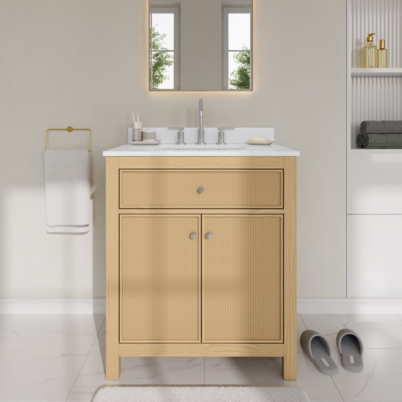 Pendry 24" Freestanding Single Bathroom Vanity with Quartz Top, Brushed Nickel, White Quartz, 24"