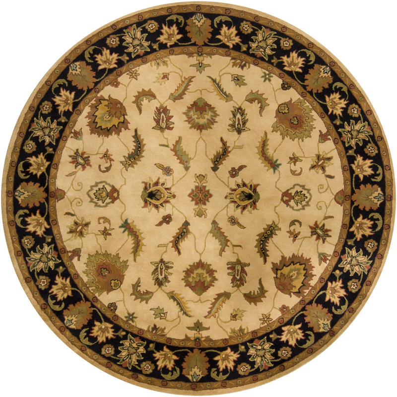 Gurtaaj Oriental Handmade Tufted Wool Area Rug, Round 7'9", Brown