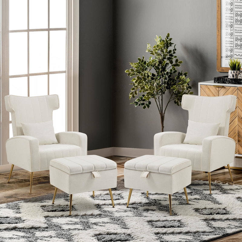 Fauteuil en velours 28,2 po Franchelle, Velours blanc