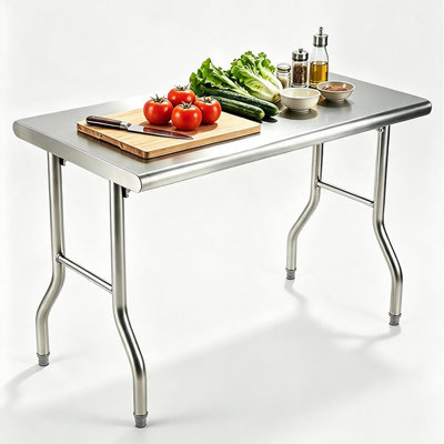 48" Folding Stainless Steel Work Table, Commercial Kitchen Prep Table with Adjustable Feet