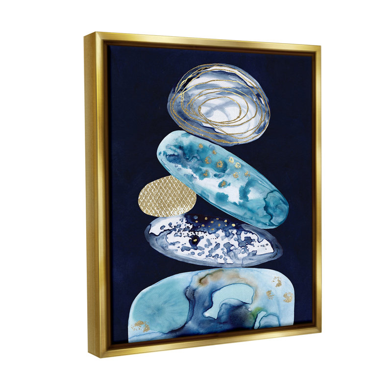 "Motif galets empilés" par Lisa Nohren sur toile, Cadre flottant métallique doré, H 31 po x l 25 po