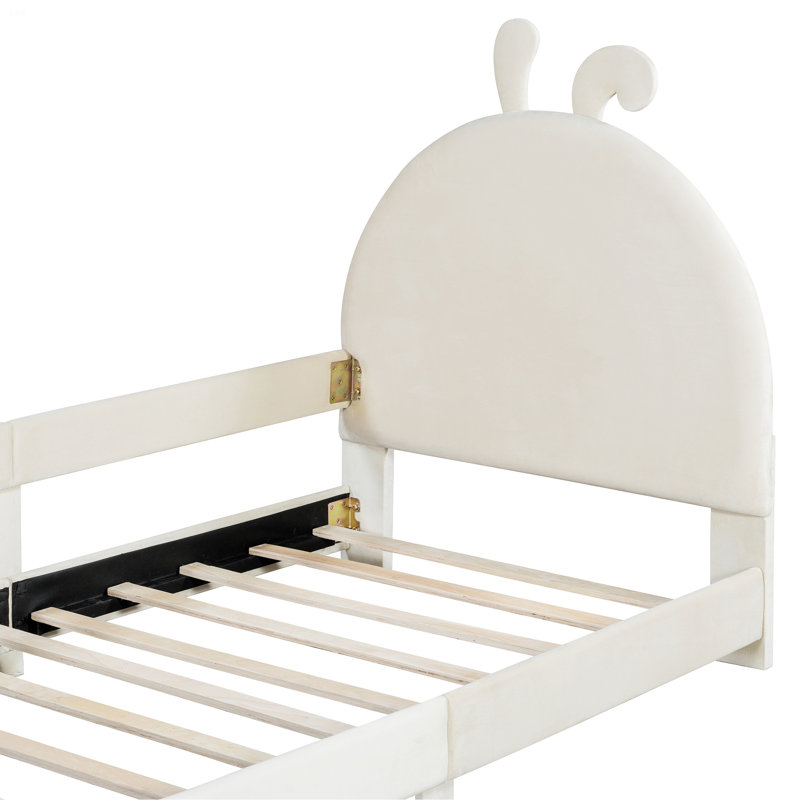 Upholstered Daybed With Rabbit Ear Shaped Headboard, Beige