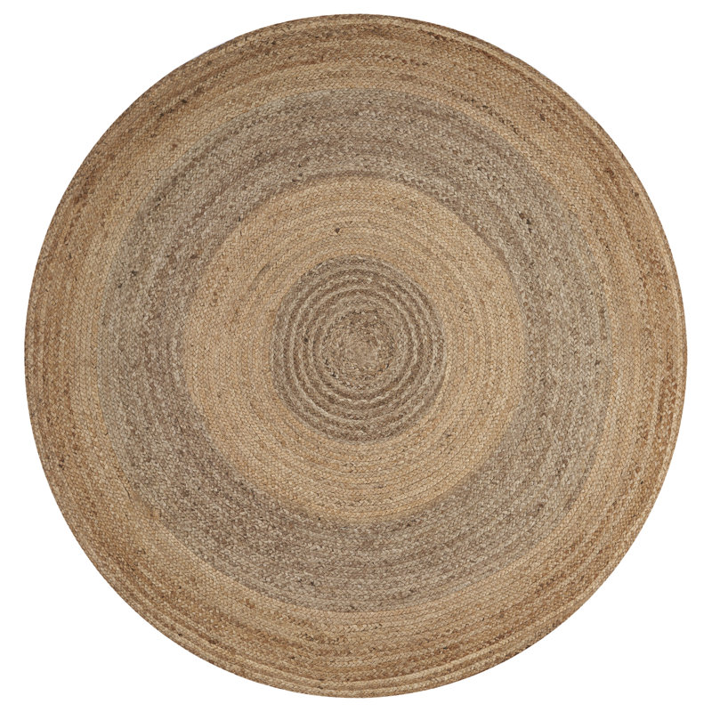 Tapis d'intérieur en jute / sisal tressé à la main à motif rayé beige / gris Gilbrae, Rond 8 pi