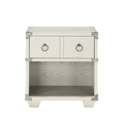 Gray Finish Nightstand For Bedroom With Stable Structure Industrial Elements And Wooden Base