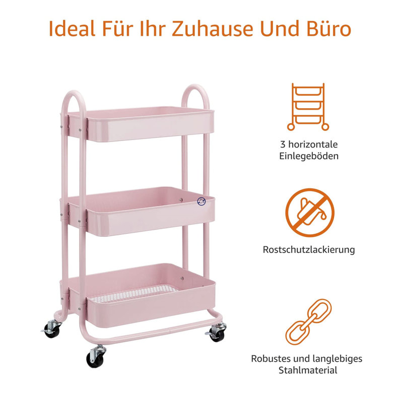Sadeel Metal Bar Cart, Antique pink and pink