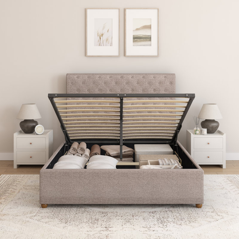 Upholstered Lift Up Storage Ottoman Bed, Small Double (137 x 220 cm), Saxon Twill Grey
