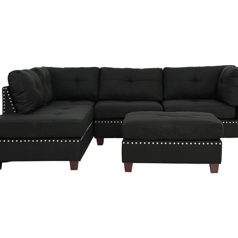 3 pièces Canapé modulaire en polyfibre noir avec méridienne réversible