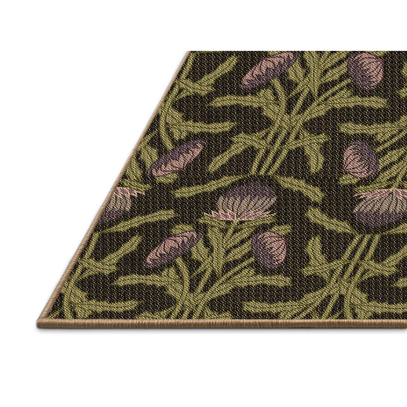 Tapis vert / mauve en laine à motif floral, Rectangle 2 pi x 3 pi