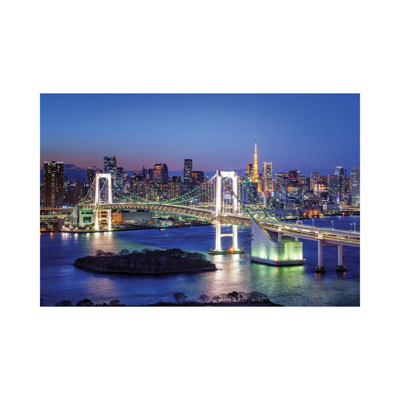 Rainbow Bridge And Tokyo Tower At Night, Odaiba, Tokyo, Japan by Jan Becke - Wrapped Canvas Print, 30.48 cm H x 45.72 cm W