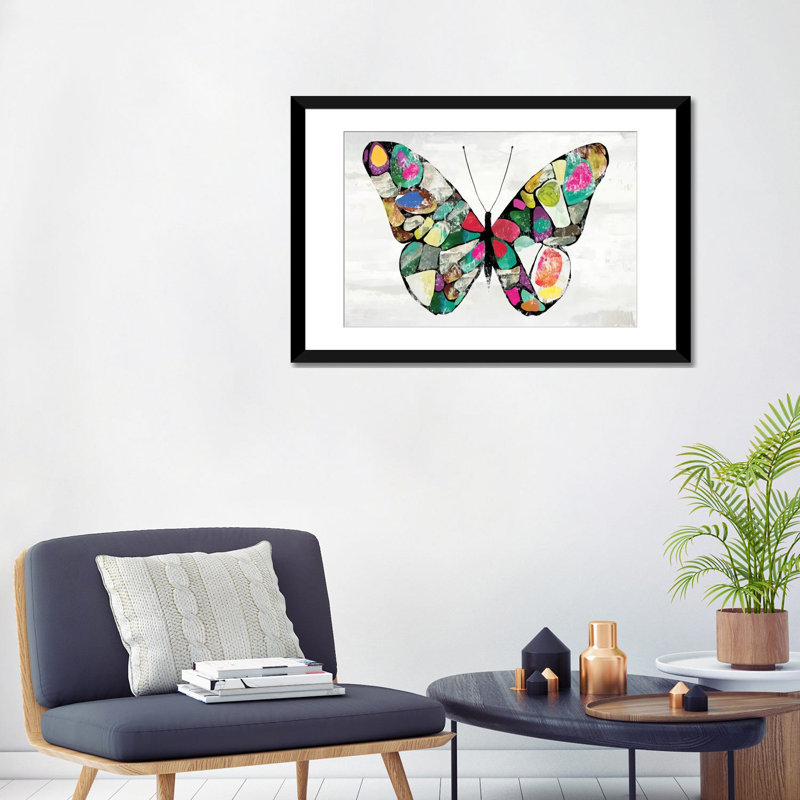 « papillon », impression sur toile, Papier d'art encadré noir, Blanc, H 24 po x l 32 po x P 1 po