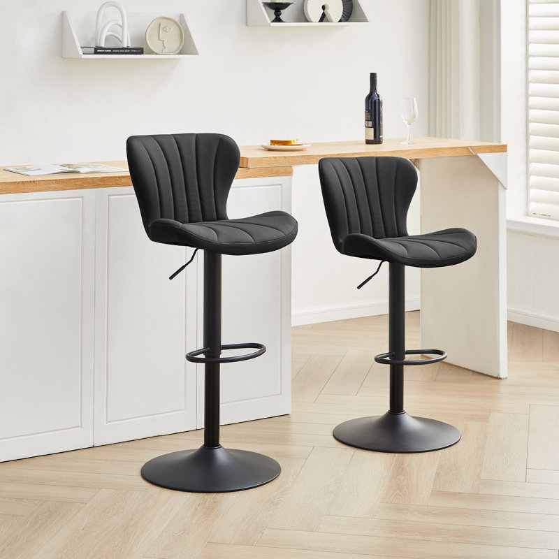 Swivel Upholstered Adjustable Height Counter Stool with Metal Frame, Black