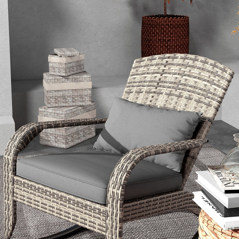 Outdoor Wicker Adirondack Rocking Chair, Patio Rattan Rocker Chair With High Back, Seat Cushion, And Pillow For Garden, Porch, Balcony