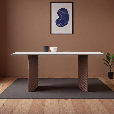 Mid-Century Solid Wood & Slate Dining Table