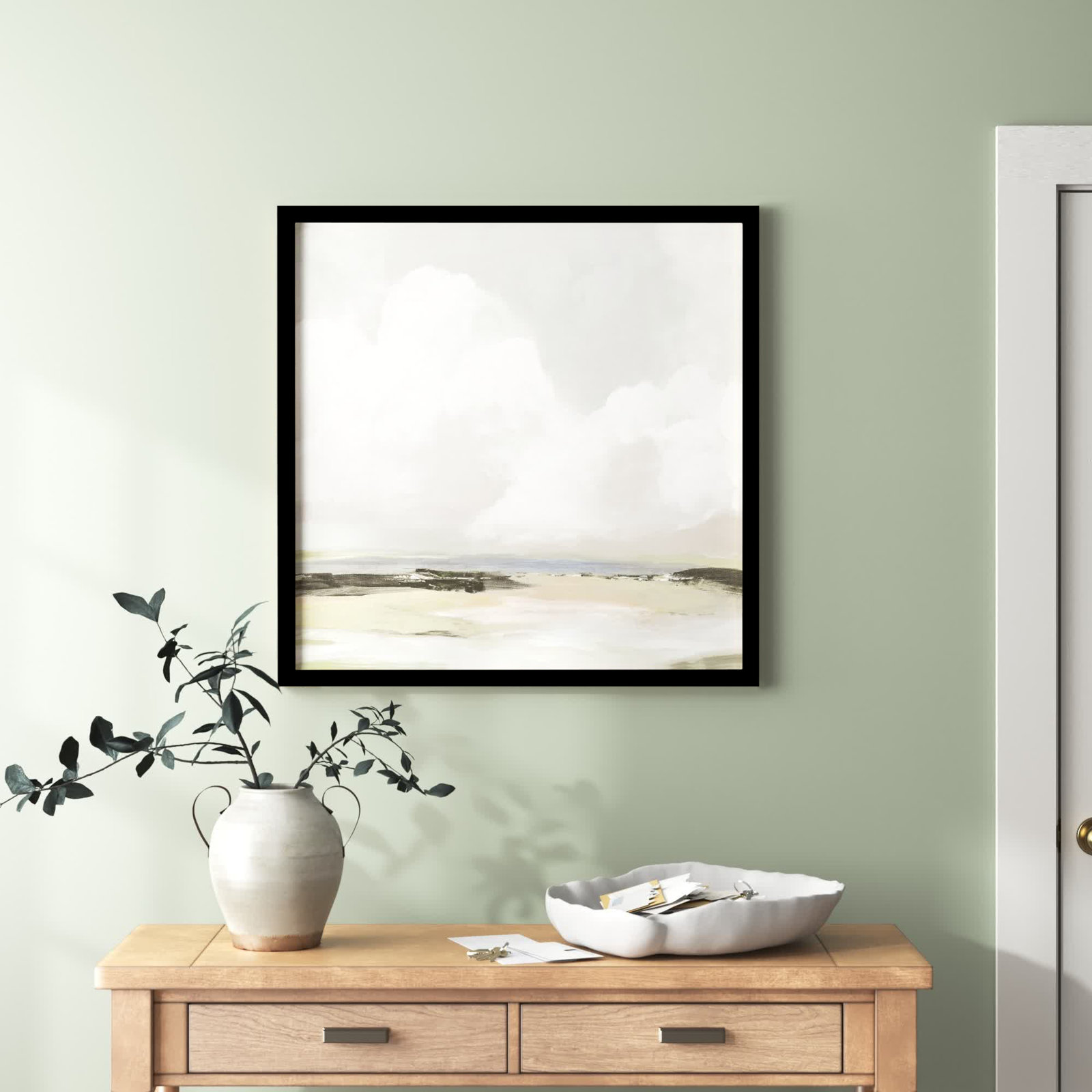 Soft Clouds - Picture Frame Painting Print, 33" H x 33" W x 1.12" D, Black Framed