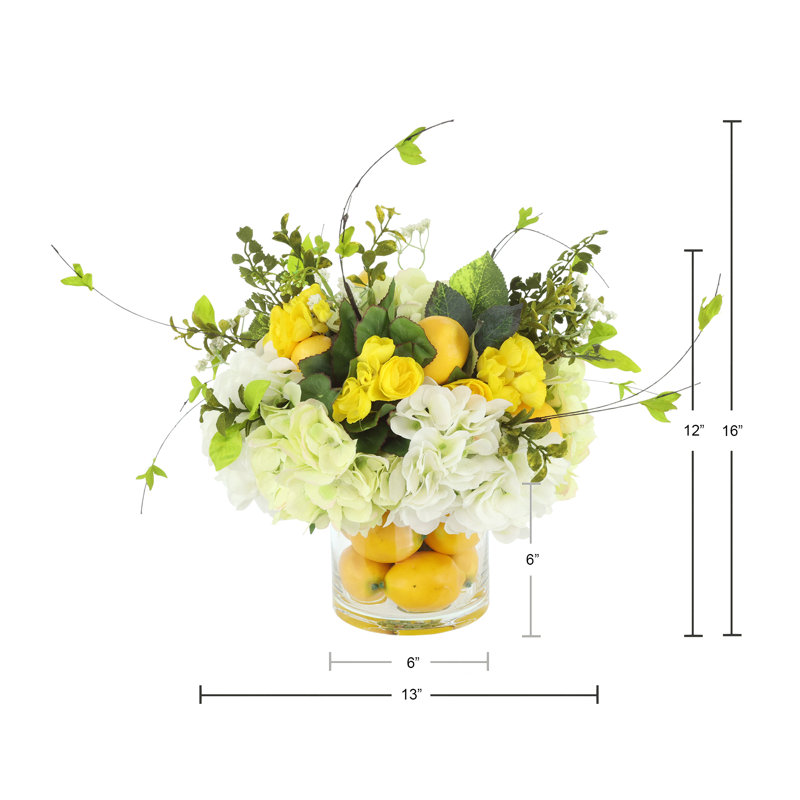 Lemon Arrangement with Hydrangeas and Begonias