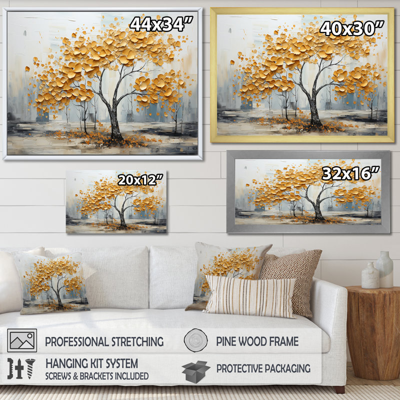 " Golden Elegance Maple Tree I ", 34" H x 44" W x 1.5" D, Gold Picture Frame