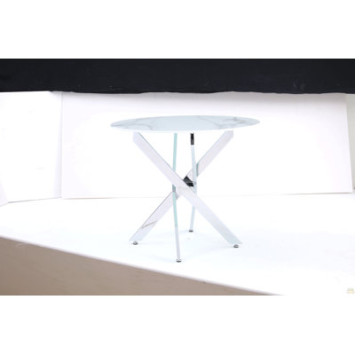 Modern Round Glass Table, 35.43 inches Of Granite With A Metal Frame.Kitchen Table Set For Dining Room, Party Table,Conference Table,Living Room,Office,Cafe,Home Kitchen,Bedroom