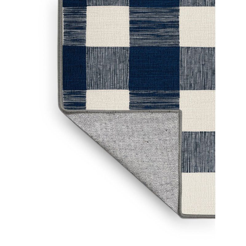 Tapis gris à carreaux lavable à la machine, Rond 7 pi