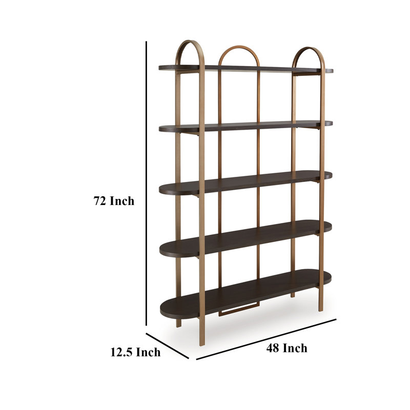Brown and Gold 48" Modern Metal Frame Bookcase