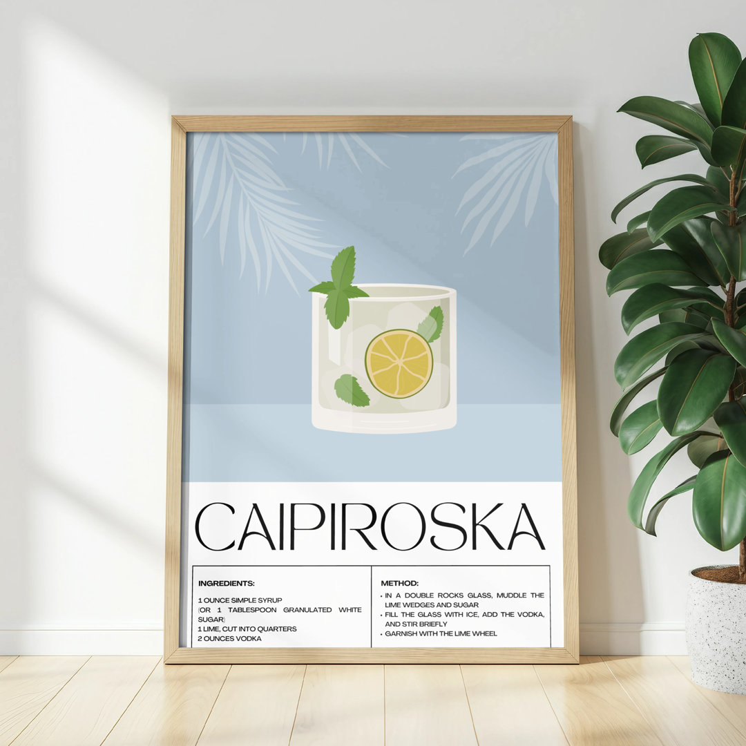 Caipiroska Cocktail Recipe Wall Art, Drink Recipe Poster, Bar Decor, Kitchen Art, Unframed Matte Vertical Poster, Cocktail Illustration