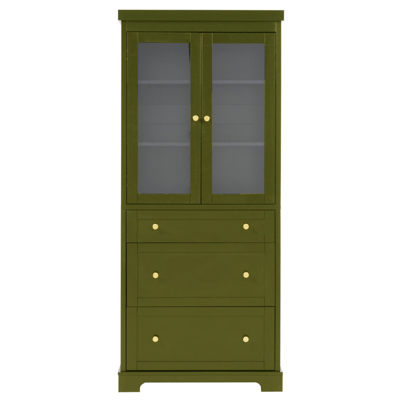 Armoire de salle de bain haute avec 3 tiroirs, Vert