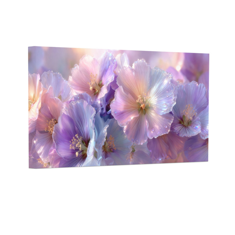 Plantes et fleurs douces fleurs mauves avec lumière douce, H 16 po x l 24 po, Toile tendue, Ne s’applique pas