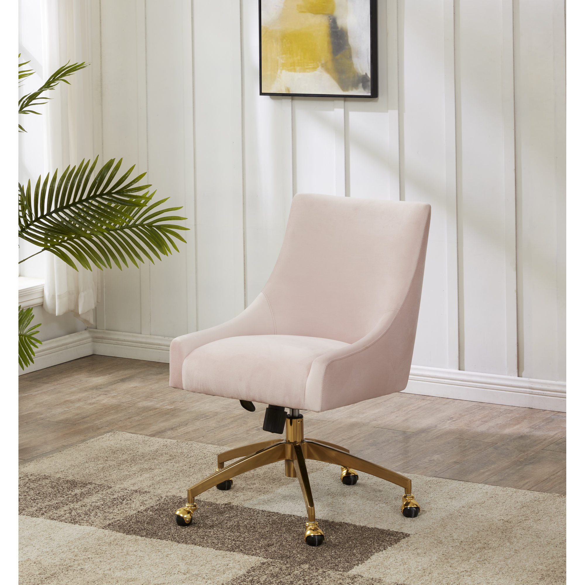 Orna Swivel Office Chair, Light Pink, Gold