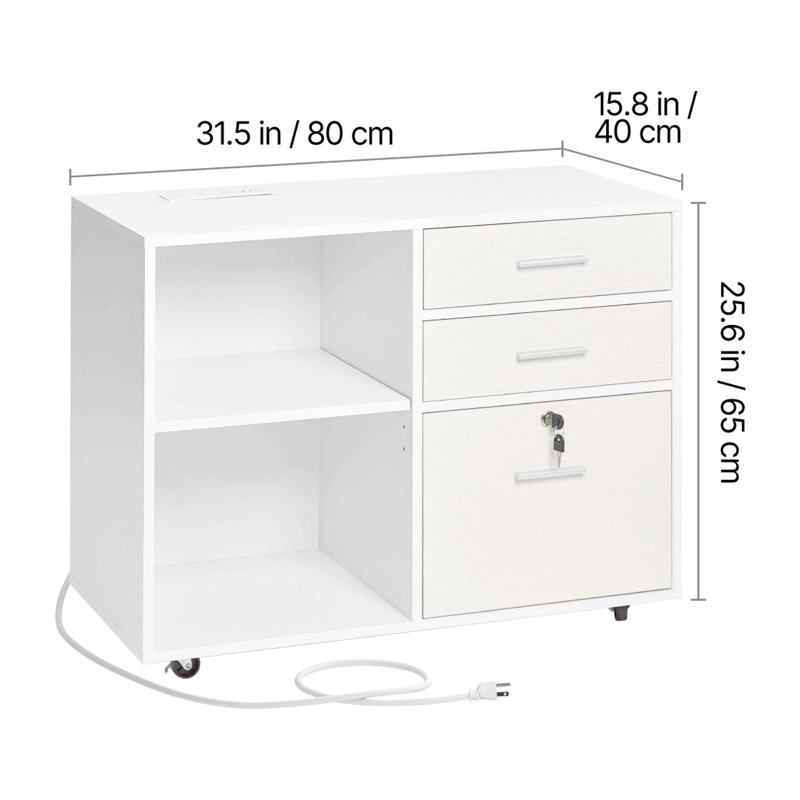 3 Drawer Wooden File Cabinet Mobile Filing Cabinet With Light Strip White