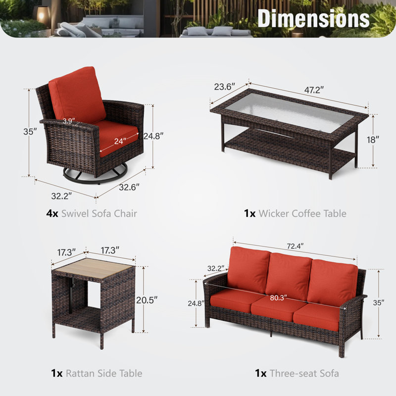 Outdoor Wicker Patio Conversation Furniture Set, Red