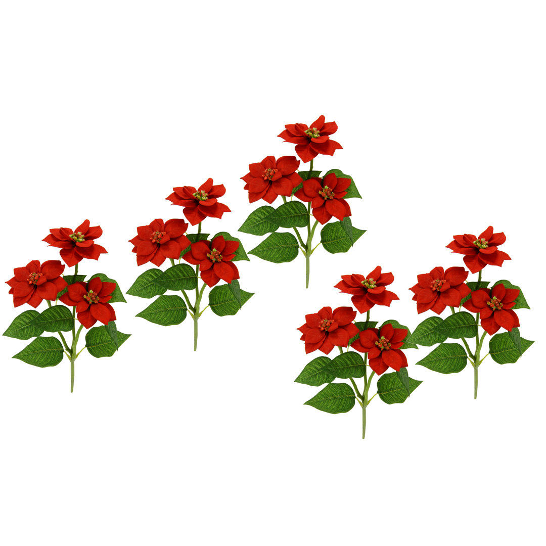 Künstlicher Poinsettiazweig mit 3 Blüten Poinsettia Blume Kunstblume Weihnachtsstern