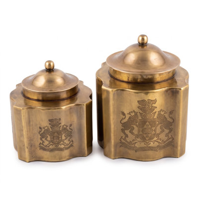 Set of 2 Astoria Solid Brass Crest Decorative Jars with Lid - Home Decor