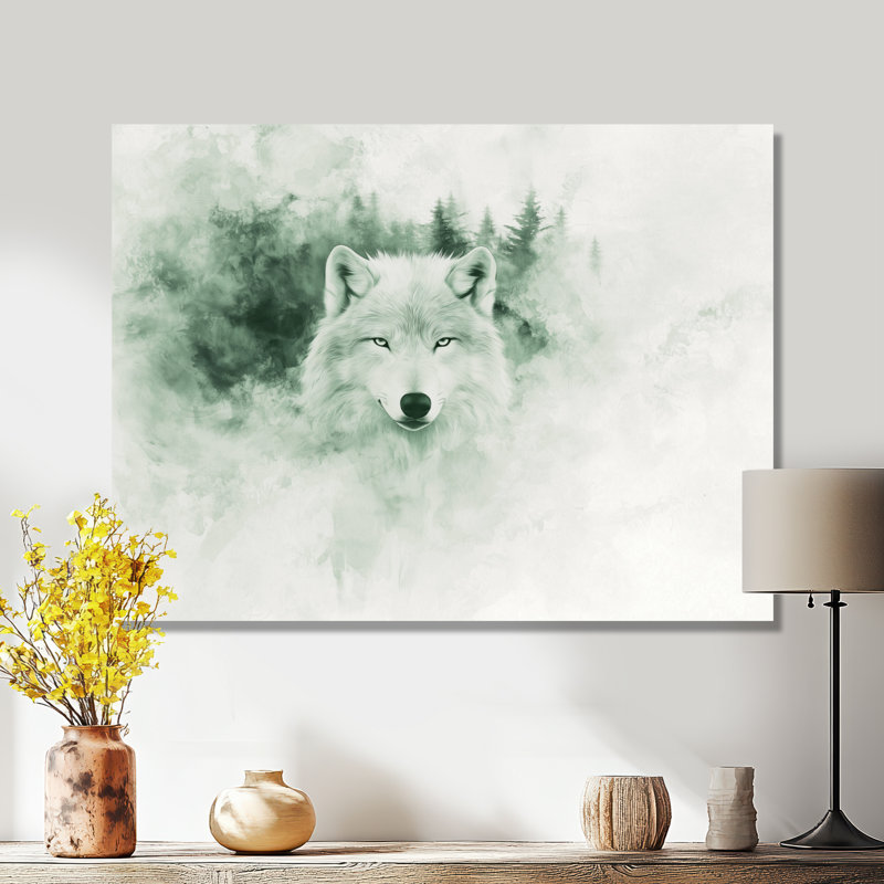 Loup dans le brouillard de la forêt - loup, salon d'art mural, H 12 po x l 20 po, Toile tendue, Ne s’applique pas