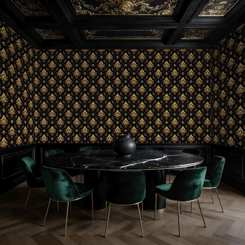 Papier peint adhésif décoratif en cuir noir matelassé à motif floral Barber