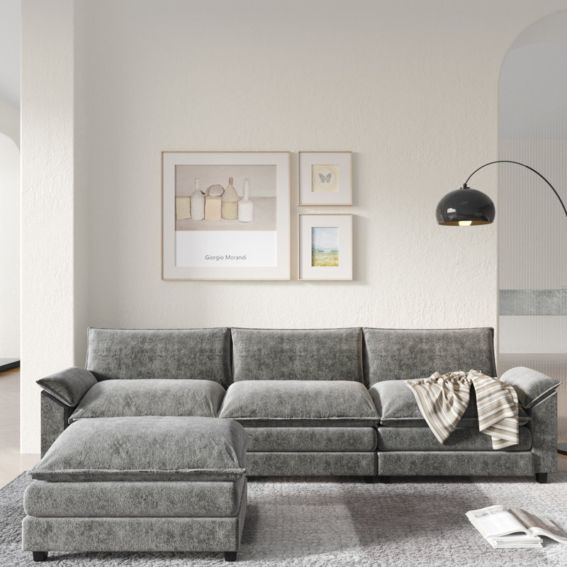 Canapé modulaire rembourré en L 4 pièces 118,9 po Arlynda, Gris