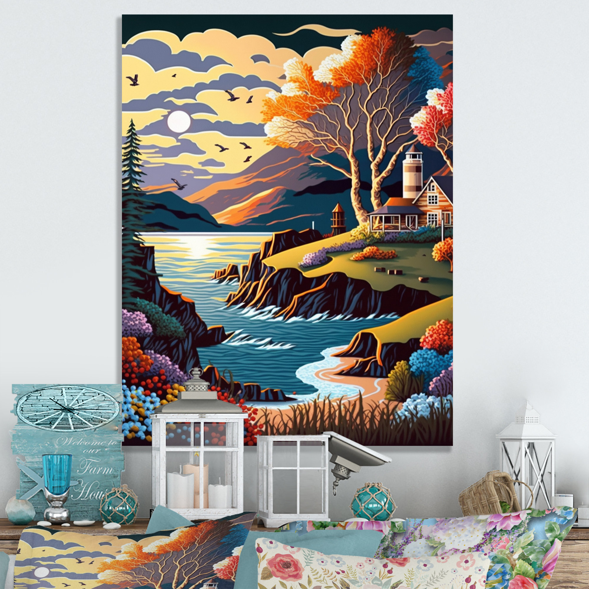 Millwood Pines Modern Sunset in Vector Style V - Print on Canvas | Wayfair