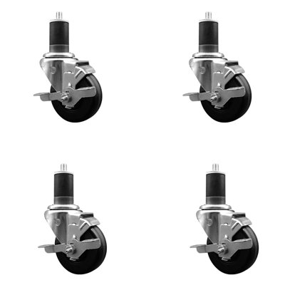 Phenolic Swivel Expanding Stem Caster Set with Brake SCC TLB 3.5" x 1-5/8"