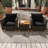 3 Pcs Outdoor Patio Rattan Bistro Furniture Set Wooden Table Top Cushioned Sofa -126543435