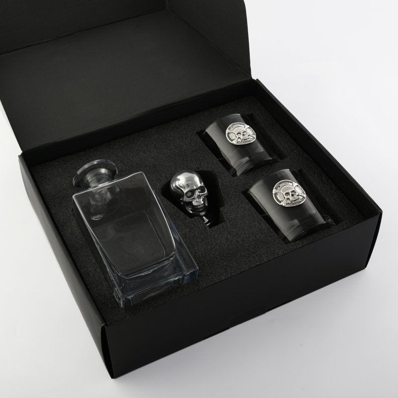Carafe à whisky en verre Skull avec paire de verres