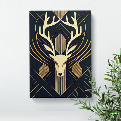 Art Deco Stag No.1 - Wrapped Canvas Print
