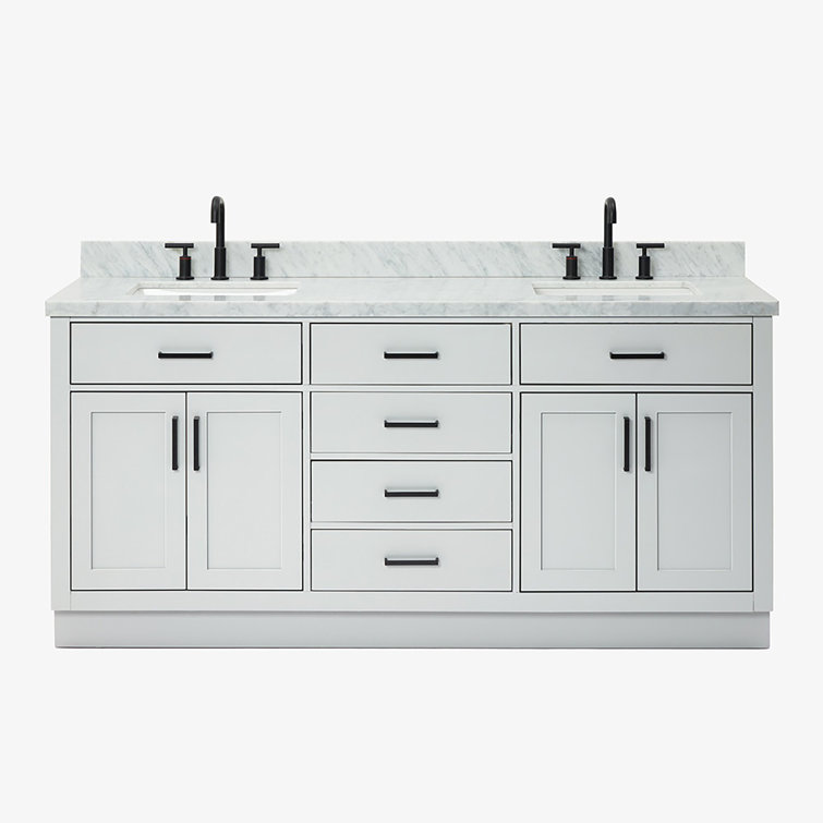 Tidworth 72'' Solid Wood Double Bathroom Vanity with 1.5'' Carrara Marble Top, Rectangular Sinks