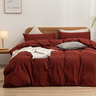 BESTOUCH Duvet Cover Set 100% Washed Cotton Linen Feel Lightweight