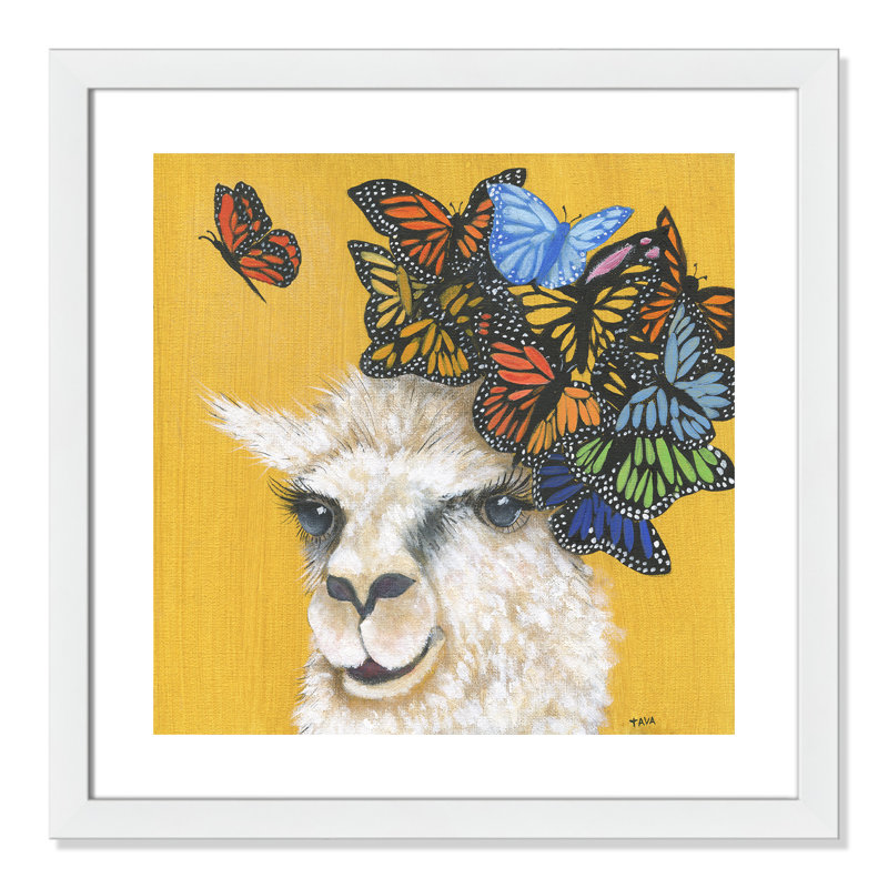 Art sur toile llama, H 24,5 po x l 24,5 po x P 0,625 po, Cadre blanc