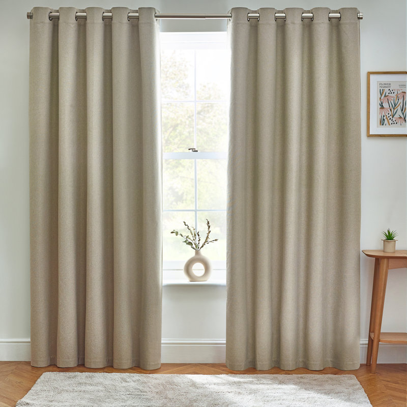 Dawn 100% Blackout Thermal Eyelet Curtains, 229cm Width x 137cm Drop, Natural