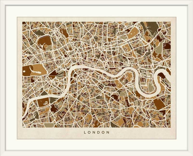 «London England Street Map» par Bellen, impression, H 20 po x l 24 po x P 1 po, Cadre blanc