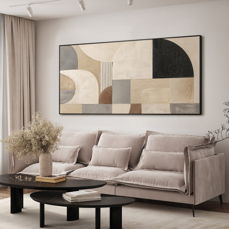Très grand art mural imprimé sur tissu - Motif d'arche géométrique beige, décoration de salon moderne - «Assemblage requis du cadre (cadre non fini)»