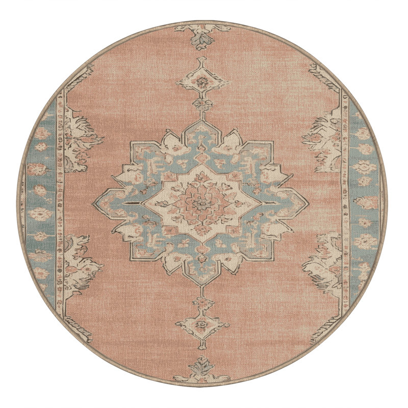 Tapis beige lavable à la machine Afyon, Rond 5 pi