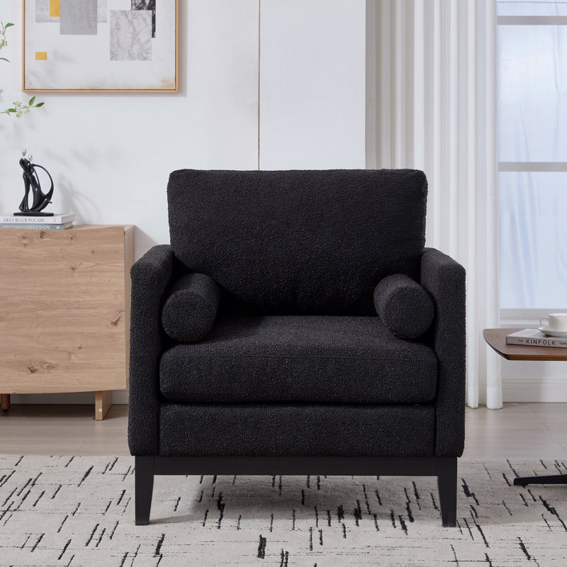 Fauteuil d'appoint de style campagne moderne de 35,4 po de largeur avec pieds en finition noire, fauteuil d'appoint avec base en bois et canapé avec deux traversins