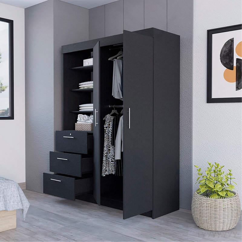 Armoire Rumanu, chambre à coucher, noir, Noir