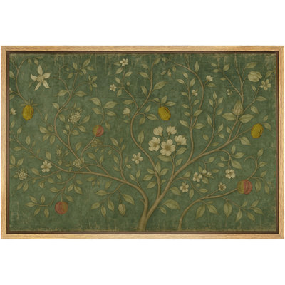 Vintage Green Botanical Fruit Tree with Floral Branches - Pictures Framed Canvas Print Wall Art